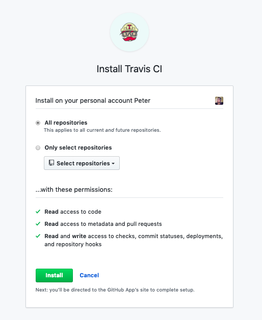 Continuous Integration part 2: Setting up Travis checks in Github